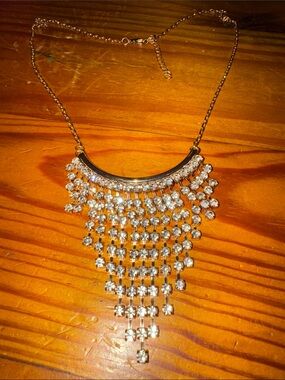 Gold Crystal Fringe Statement Necklace - Women Jewelry